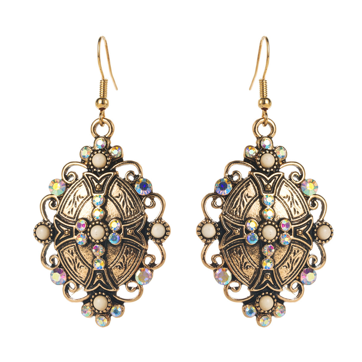 Wholesale Retro style inlaid turquoise earrings for women geometric cross earrings